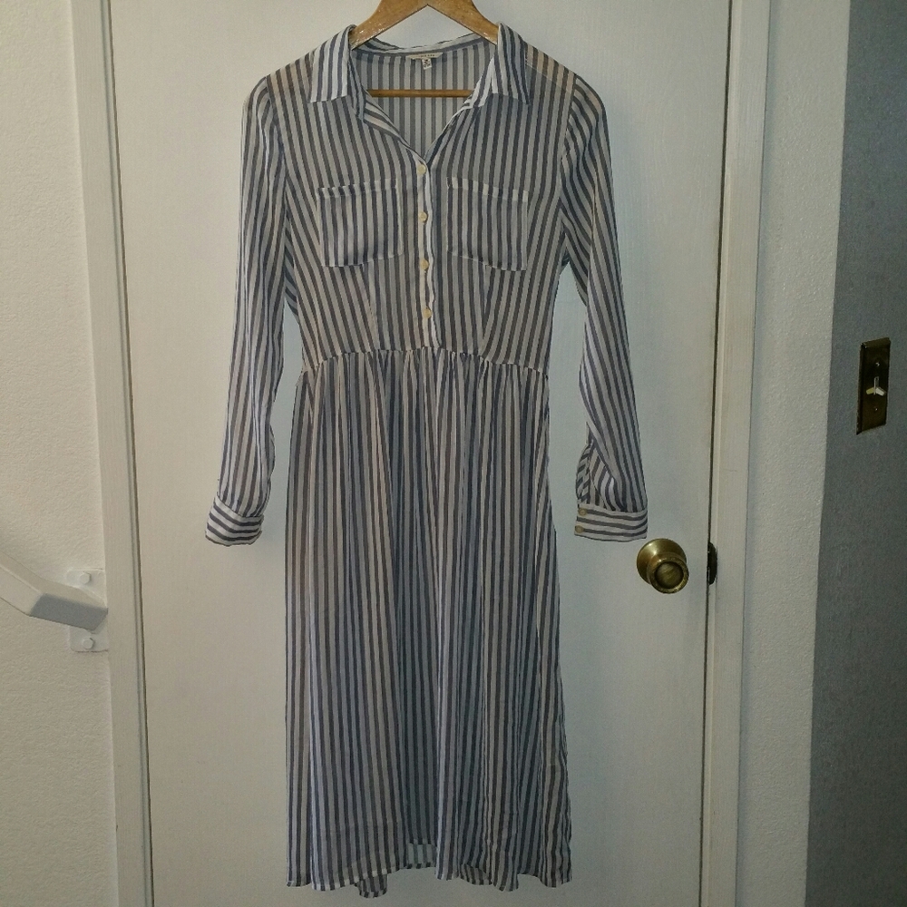 Sheer striped I love H81 midi blue shirt dress